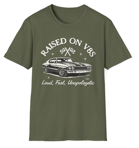 Raised on V8s Tee - Gildan Softstyle
