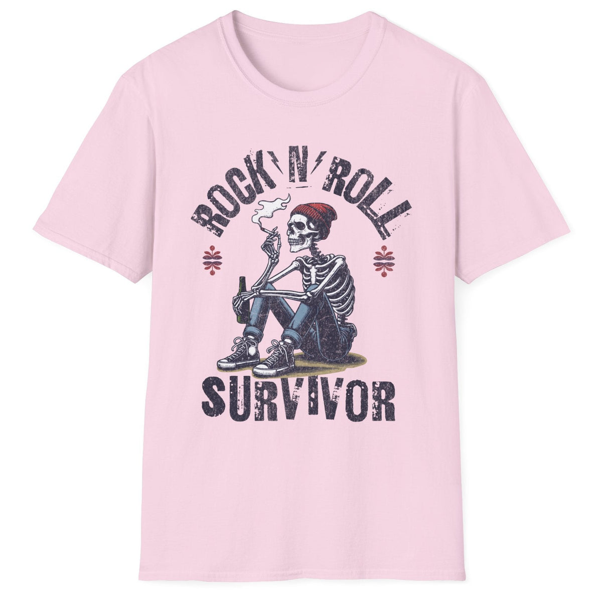 Rock-N-Roll Survivor Skeleton Tee - Front Graphic -Gildan Softstyle