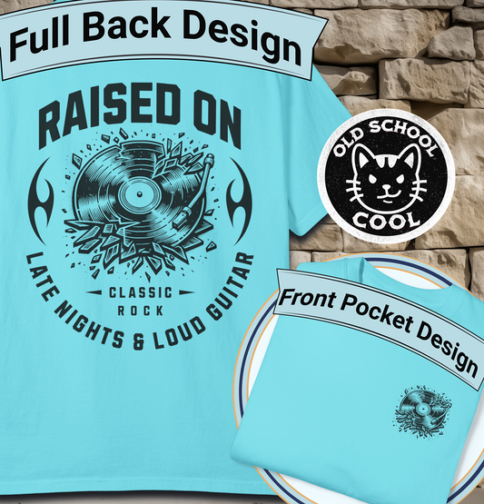 Late Nights & Loud Guitar Tee - Back + Pocket-style Design