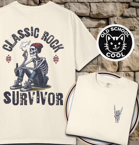 Classic Rock Survivor Skeleton Tee - Full Back + Pocket-style Design