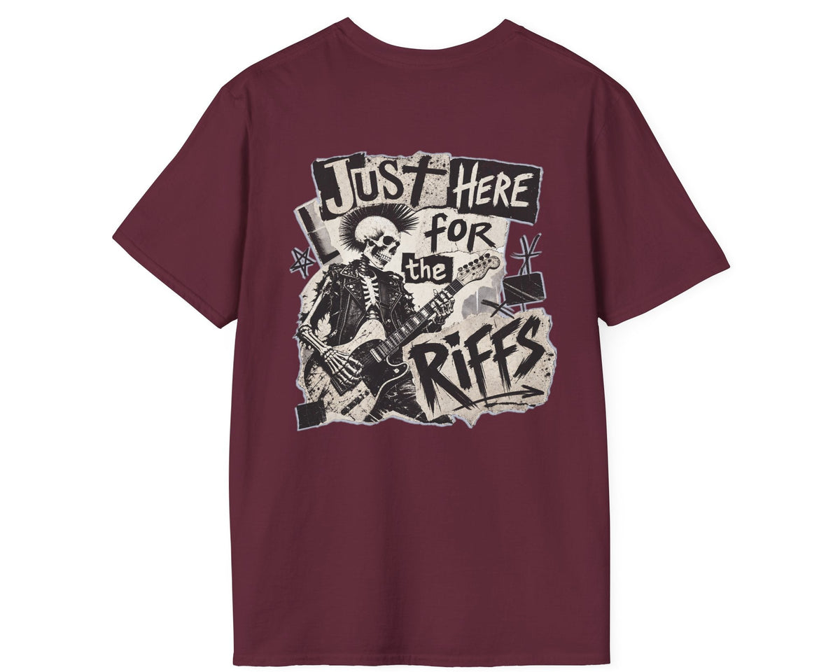 Just Riffs Skeleton Tee - Back + Pocket-style Design - Gildan Softstyle
