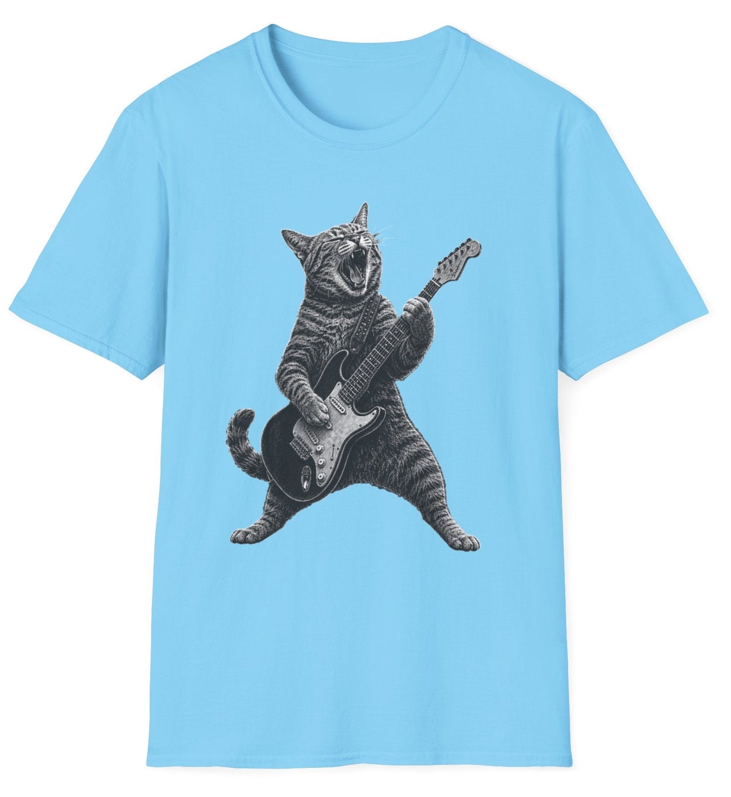 Rock Cat Guitarist Tee - Gildan Softstyle