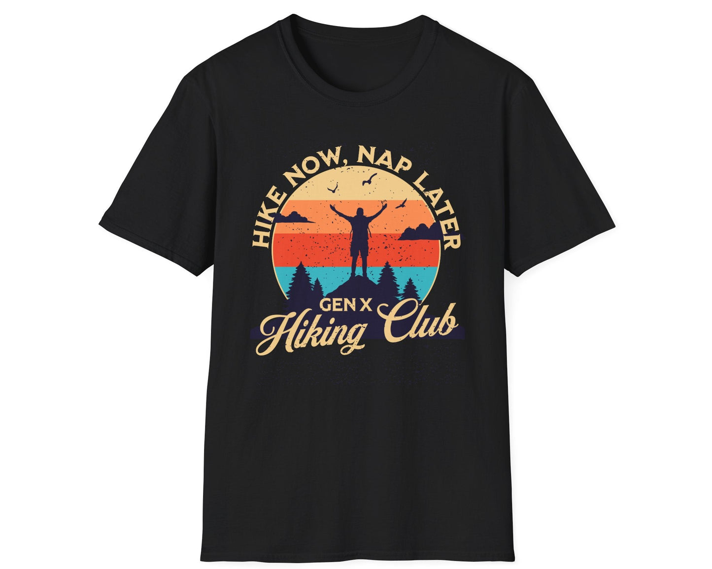 Hike Now, Nap Later Sunset Tee - Gildan Softstyle
