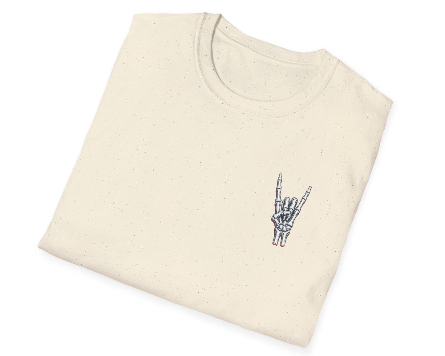 Classic Rock Survivor Skeleton Tee - Back + Pocket-style Design - Gildan Softstyle