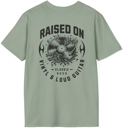 Raised on Vinyl & Loud Guitar Tee - Back & Pocket Design - Gildan Softstyle