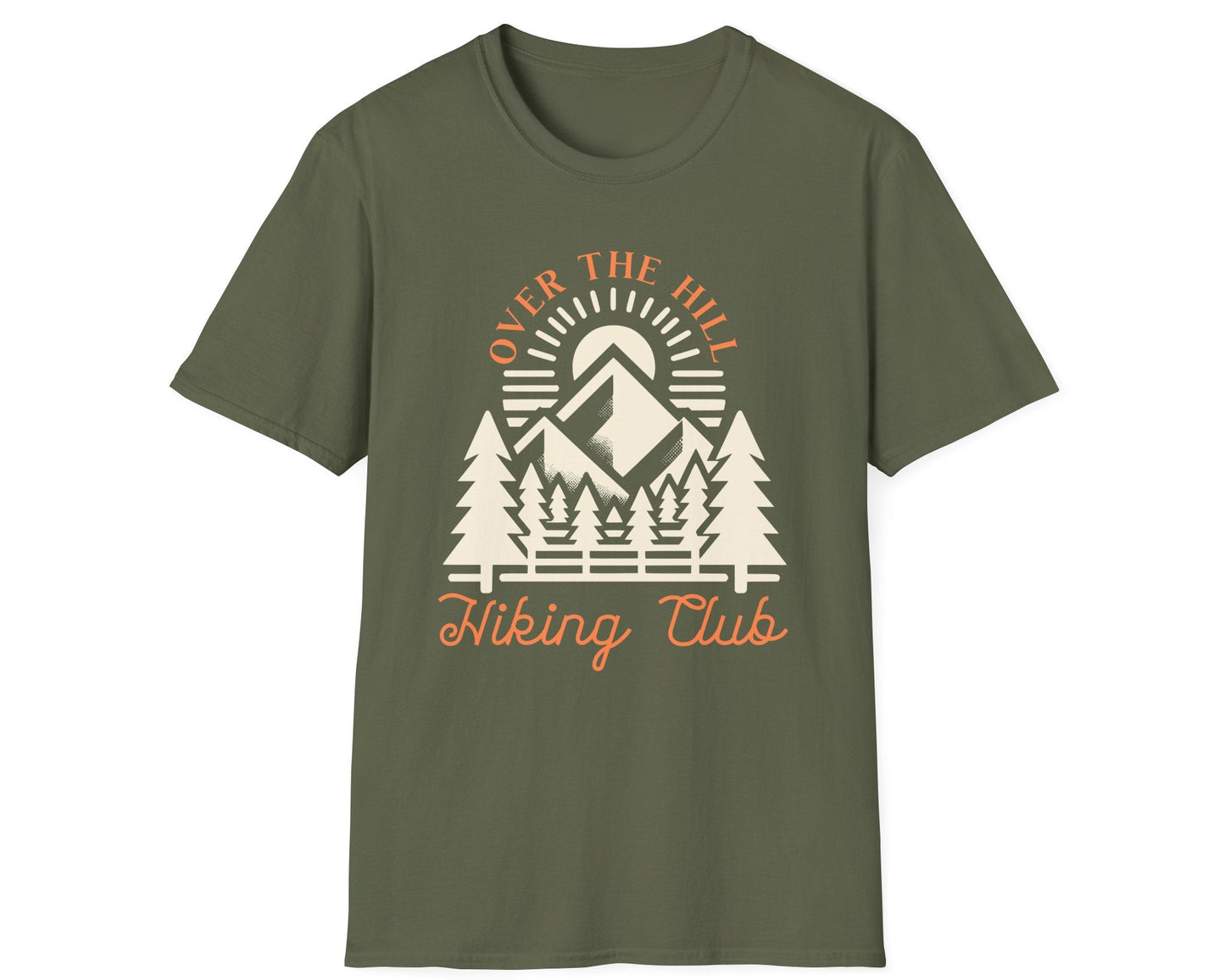 Over the Hill Hiking Club Mountain Tee - Gildan Softstyle
