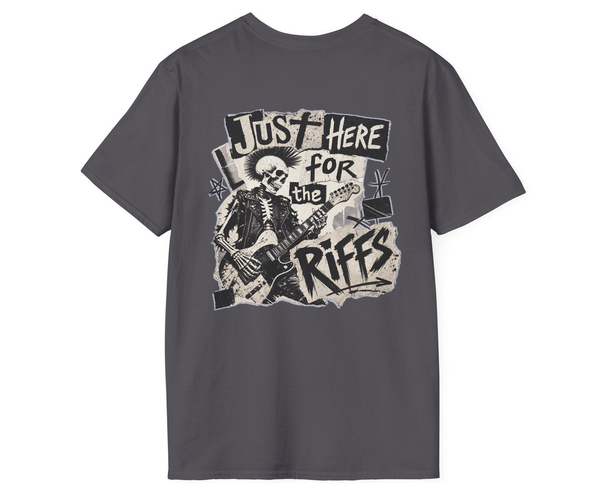 Just Riffs Skeleton Tee - Back + Pocket-style Design - Gildan Softstyle