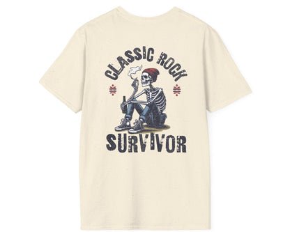 Classic Rock Survivor Skeleton Tee - Back + Pocket-style Design - Gildan Softstyle