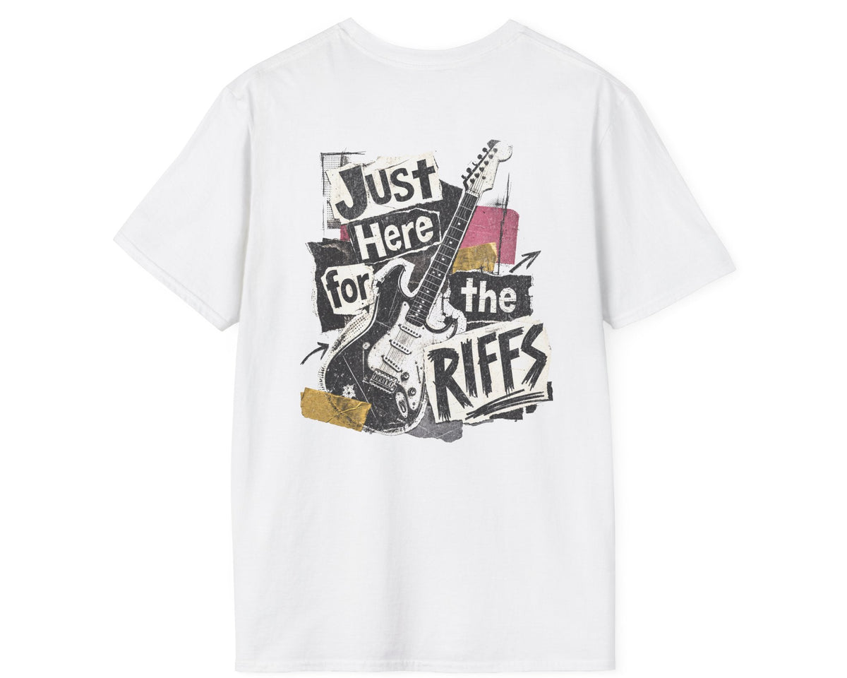 Just Here for Riffs Tee - Back + Pocket-style Design - Gildan Softstyle
