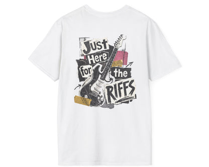 Just Here for Riffs Tee - Back + Pocket-style Design - Gildan Softstyle