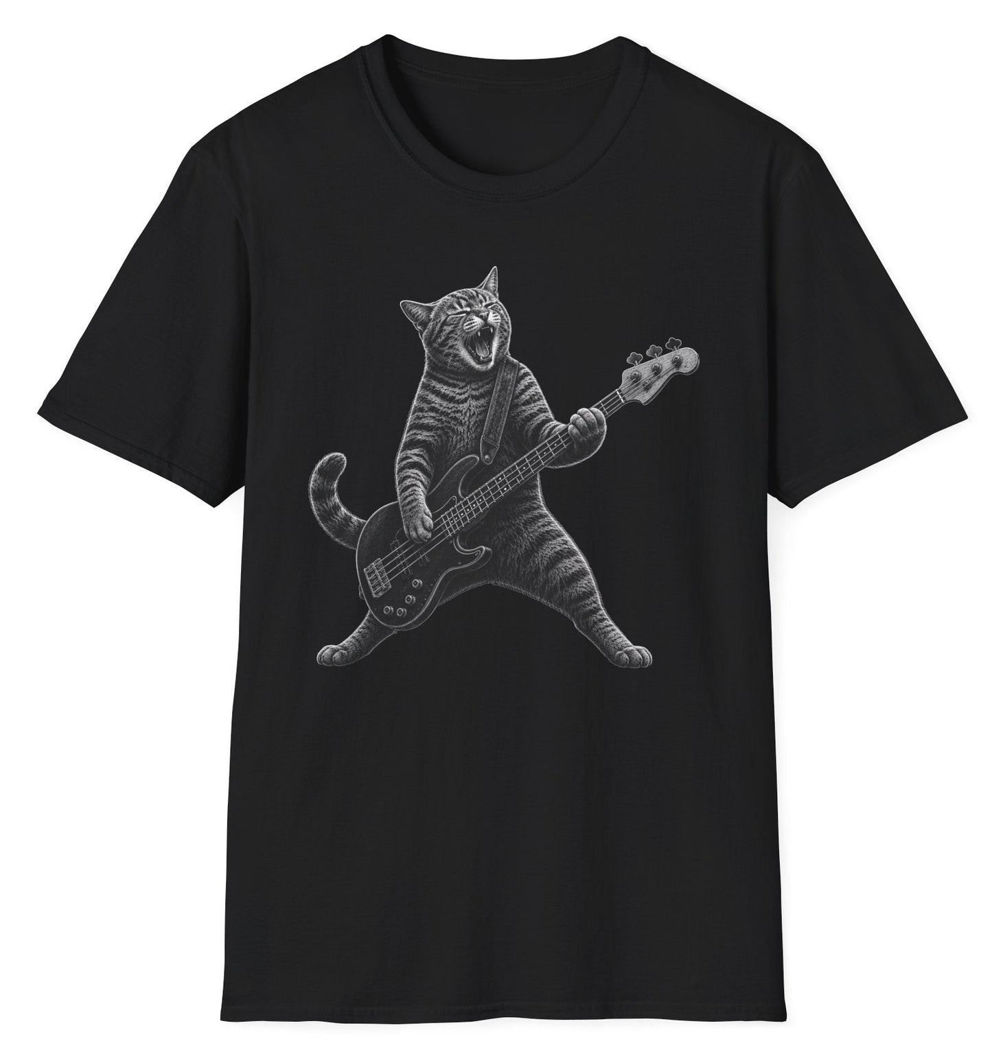 Rock Cat Bassist Tee - Gildan Softstyle
