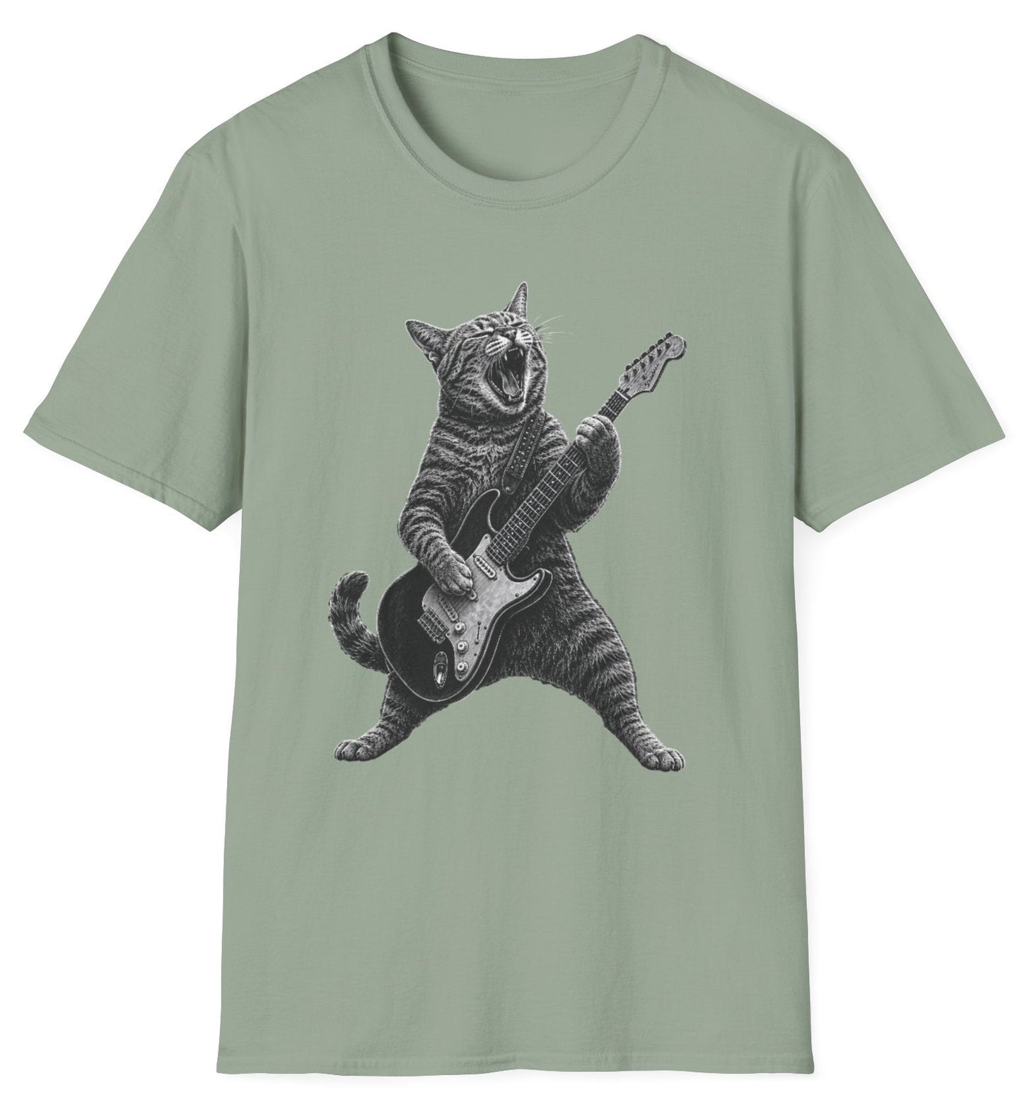 Rock Cat Guitarist Tee - Gildan Softstyle