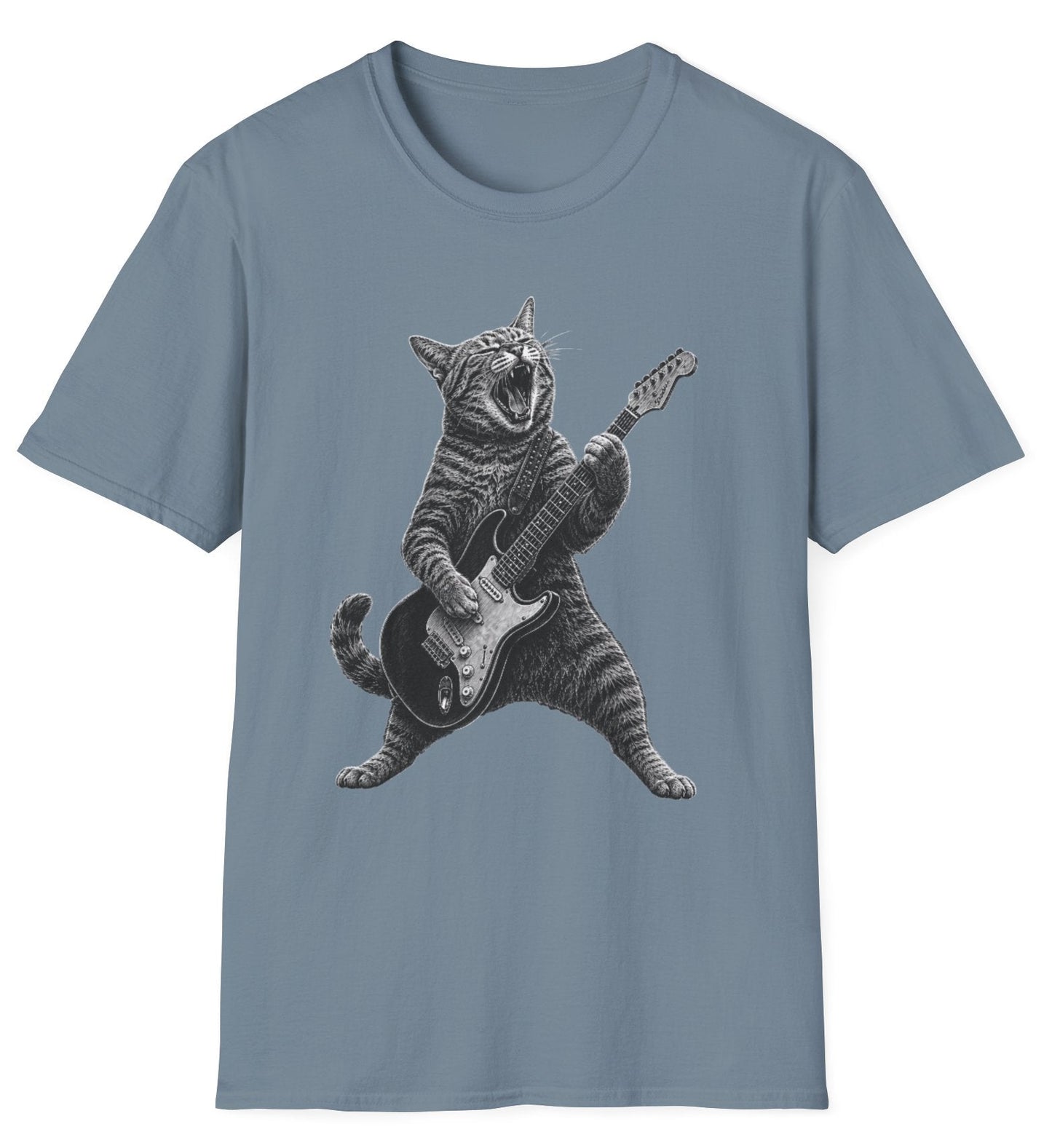 Rock Cat Guitarist Tee - Gildan Softstyle