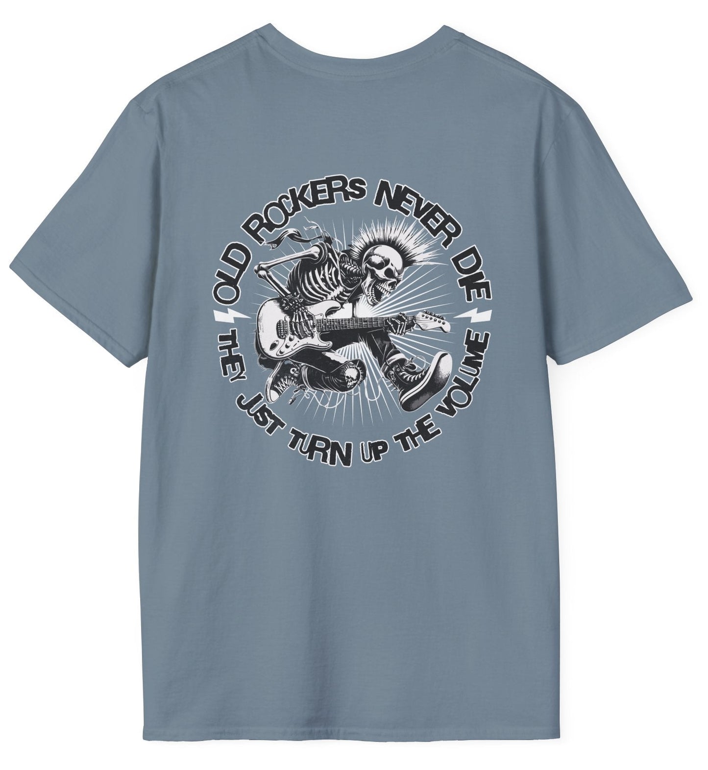 Old Rockers Never Die Tee - Back Design - Gildan Softstyle