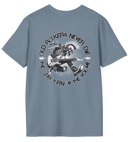 Old Rockers Never Die Tee - Back Design - Gildan Softstyle