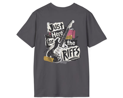 Just Here for Riffs Tee - Back + Pocket-style Design - Gildan Softstyle