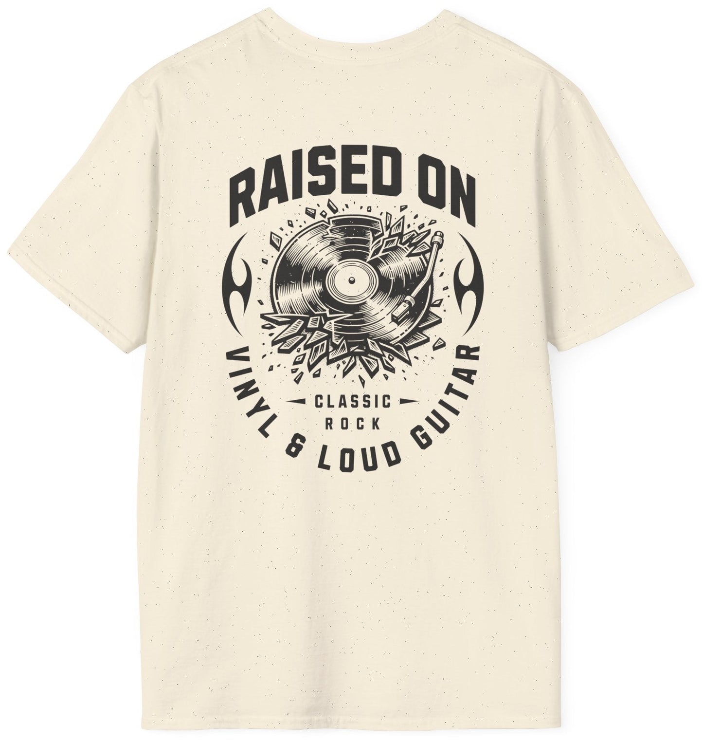 Raised on Vinyl & Loud Guitar Tee - Back & Pocket Design - Gildan Softstyle