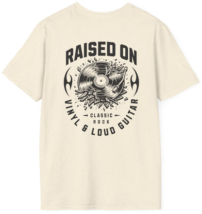 Raised on Vinyl & Loud Guitar Tee - Back & Pocket Design - Gildan Softstyle
