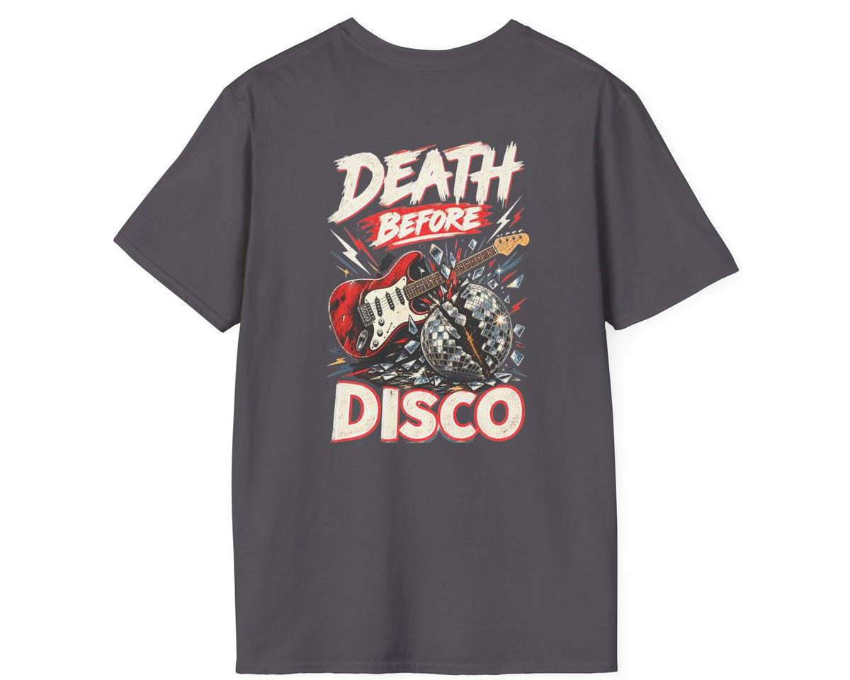 Death Before Disco Tee - Back + Pocket-style Design - Gildan Softstyle