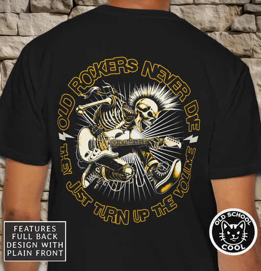 Old Rockers Never Die Skeleton Tee | Back Graphic