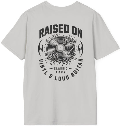 Raised on Vinyl & Loud Guitar Tee - Back & Pocket Design - Gildan Softstyle