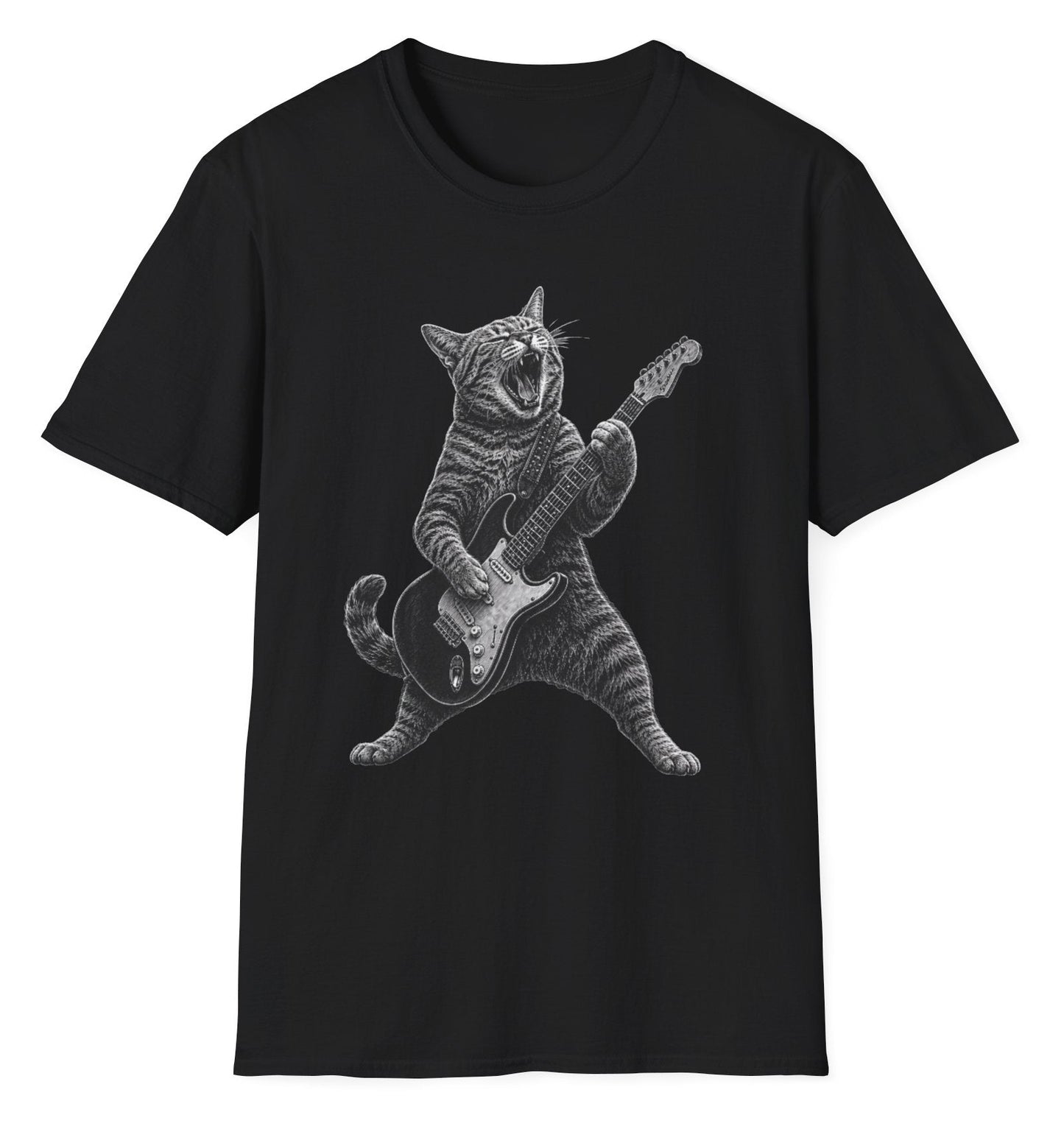 Rock Cat Guitarist Tee - Gildan Softstyle