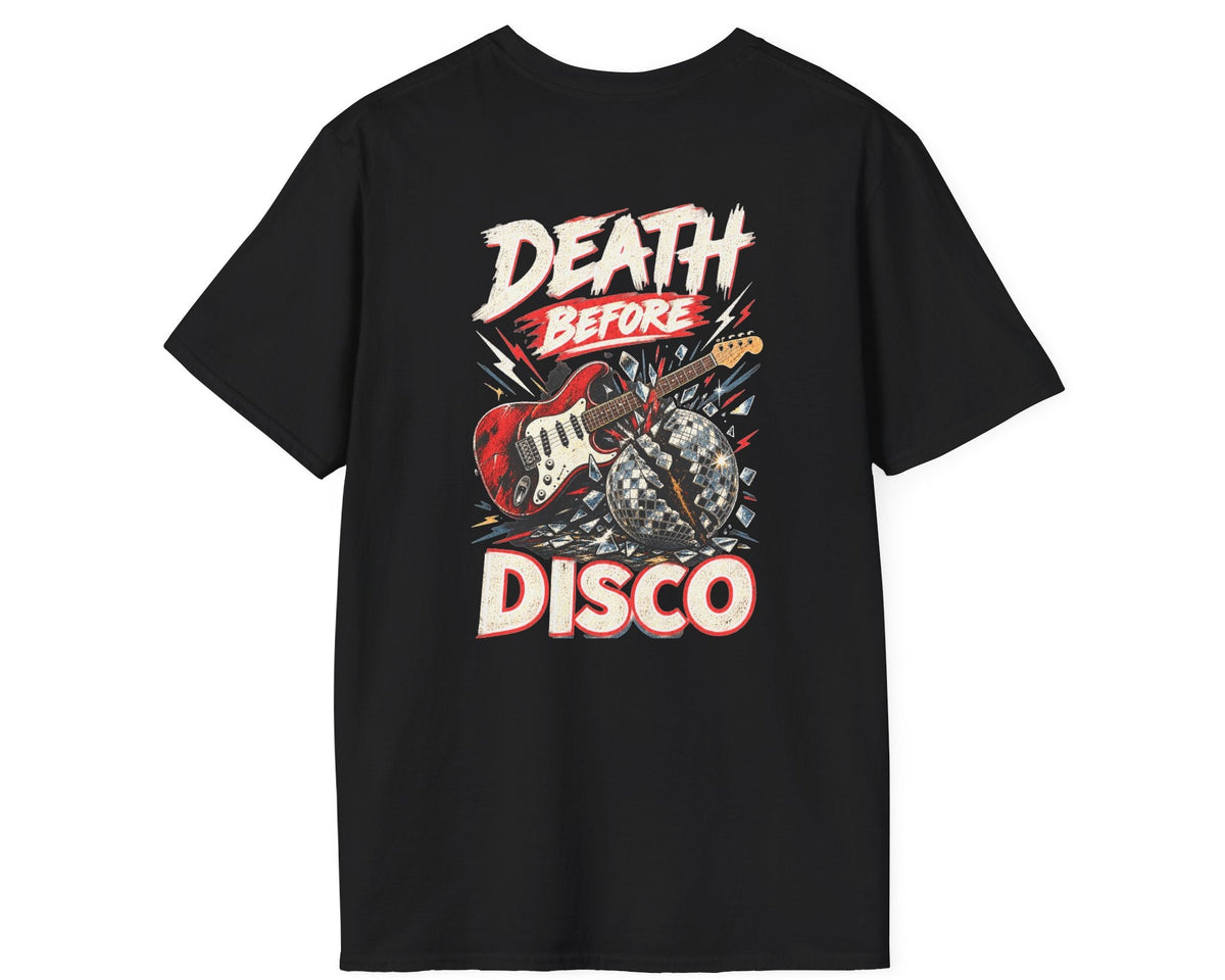 Death Before Disco Tee - Back + Pocket-style Design - Gildan Softstyle
