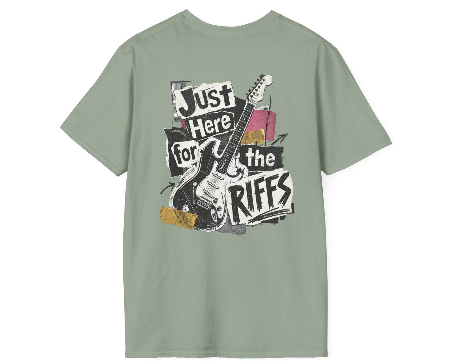 Just Here for Riffs Tee - Back + Pocket-style Design - Gildan Softstyle
