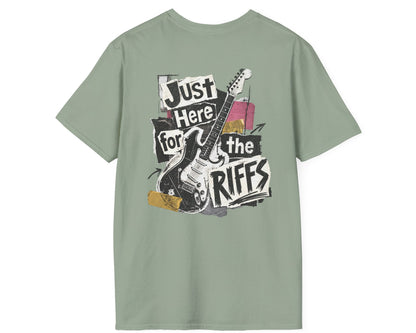 Just Here for Riffs Tee - Back + Pocket-style Design - Gildan Softstyle