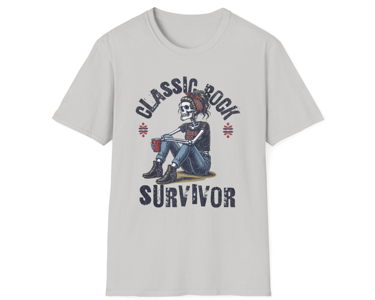 Classic Rock Survivor Skeleton Tee - Front Graphic - Gildan Softstyle