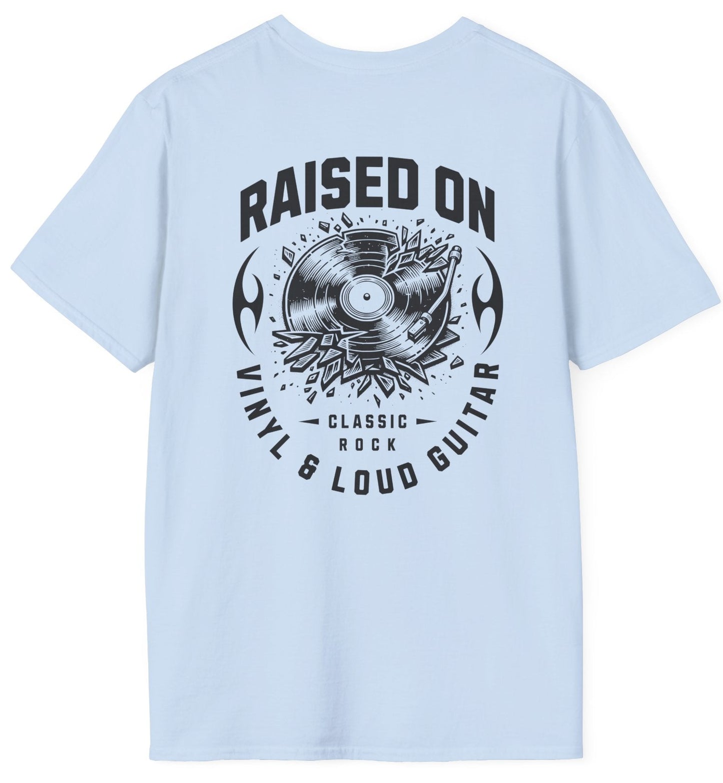 Raised on Vinyl & Loud Guitar Tee - Back & Pocket Design - Gildan Softstyle