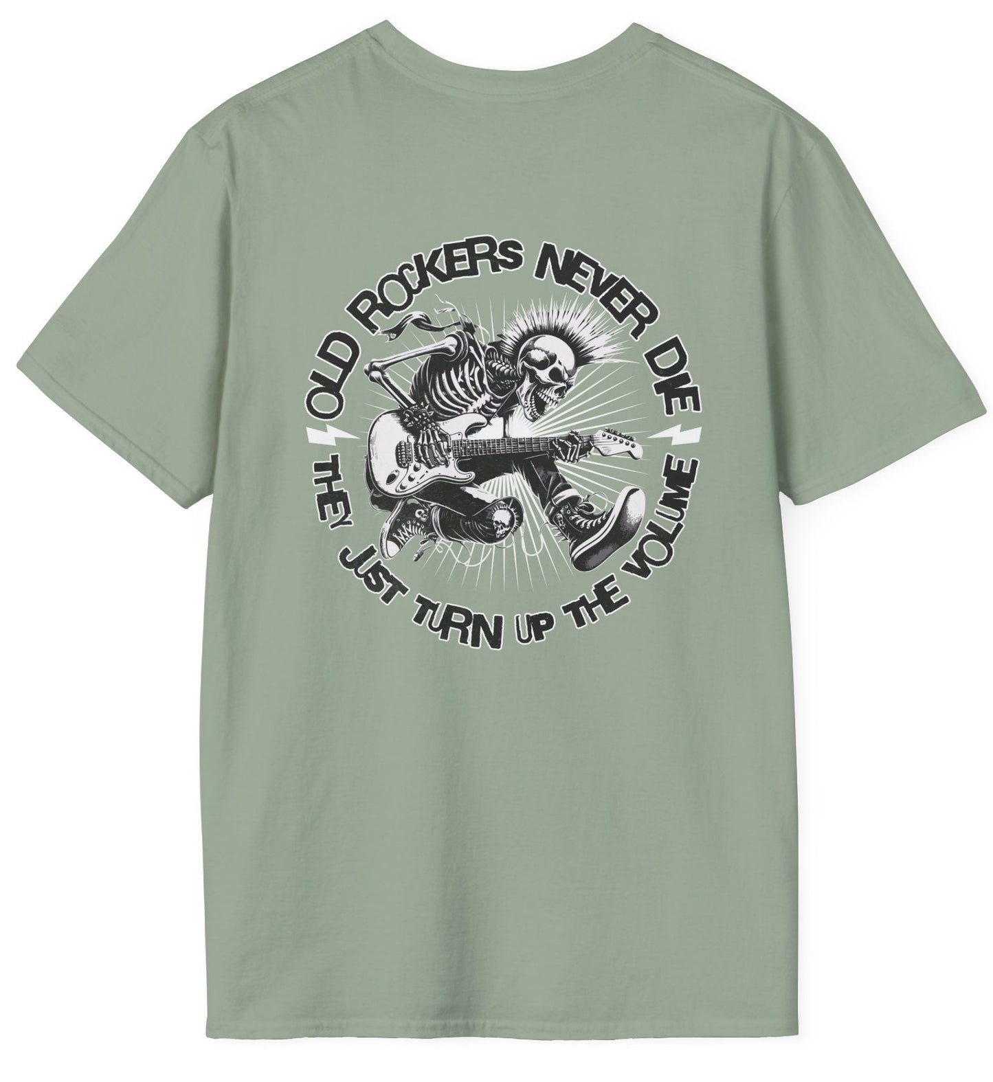 Old Rockers Never Die Tee - Back Design - Gildan Softstyle