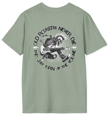 Old Rockers Never Die Tee - Back Design - Gildan Softstyle