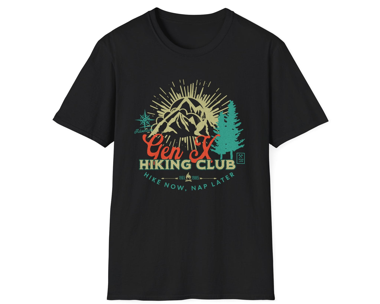 Gen X Hiking Club Retro Mountain Tee - Gildan Softstyle