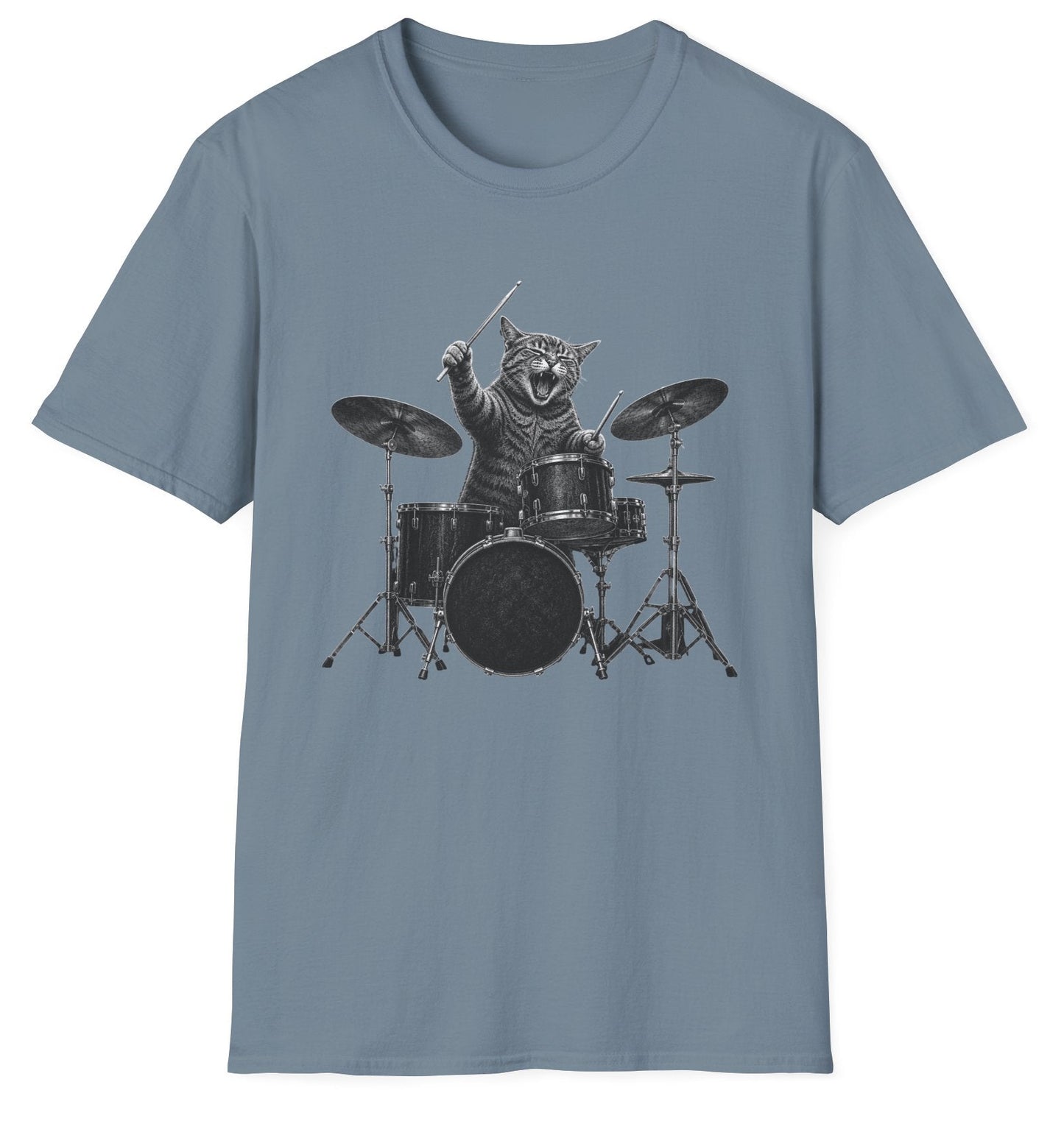 Rock Cat Drummer Tee - Gildan Softstyle