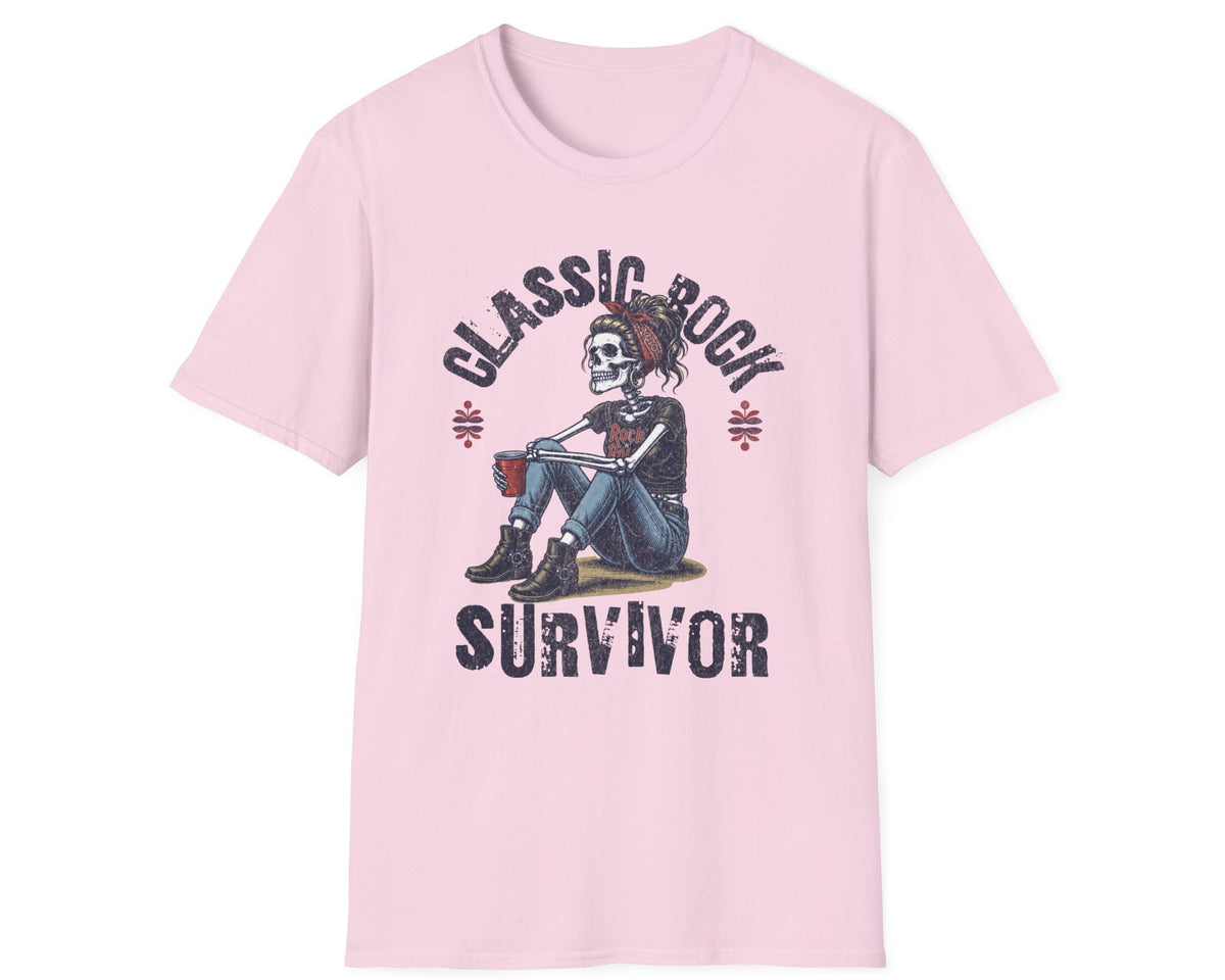Classic Rock Survivor Skeleton Tee - Front Graphic - Gildan Softstyle