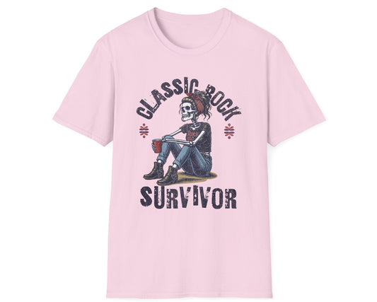 Classic Rock Survivor Skeleton Tee - Front Graphic - Gildan Softstyle