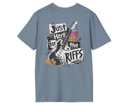 Just Here for Riffs Tee - Back + Pocket-style Design - Gildan Softstyle