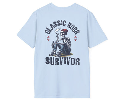 Classic Rock Survivor Skeleton Tee - Back + Pocket-style Design - Gildan Softstyle