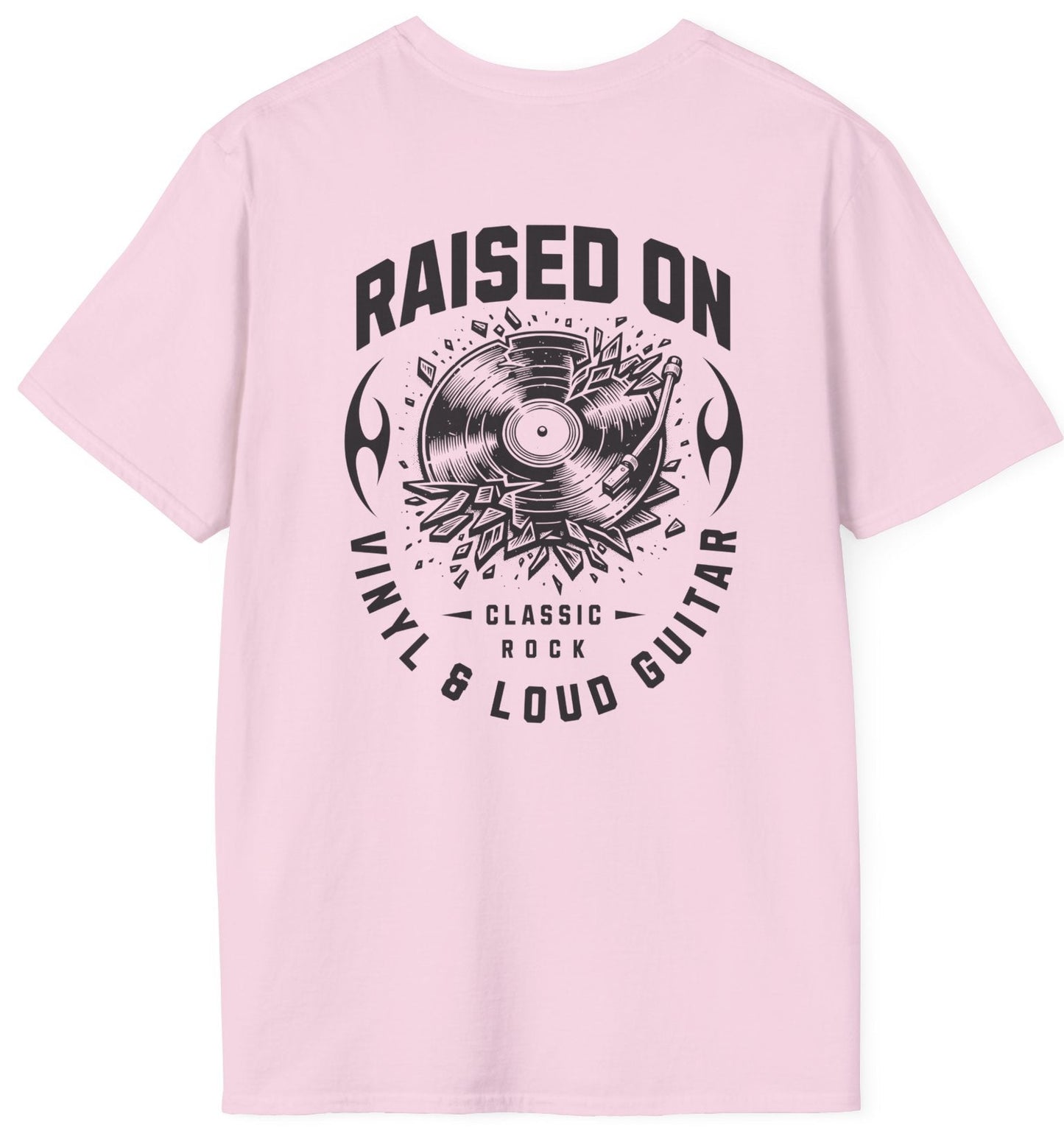Raised on Vinyl & Loud Guitar Tee - Back & Pocket Design - Gildan Softstyle