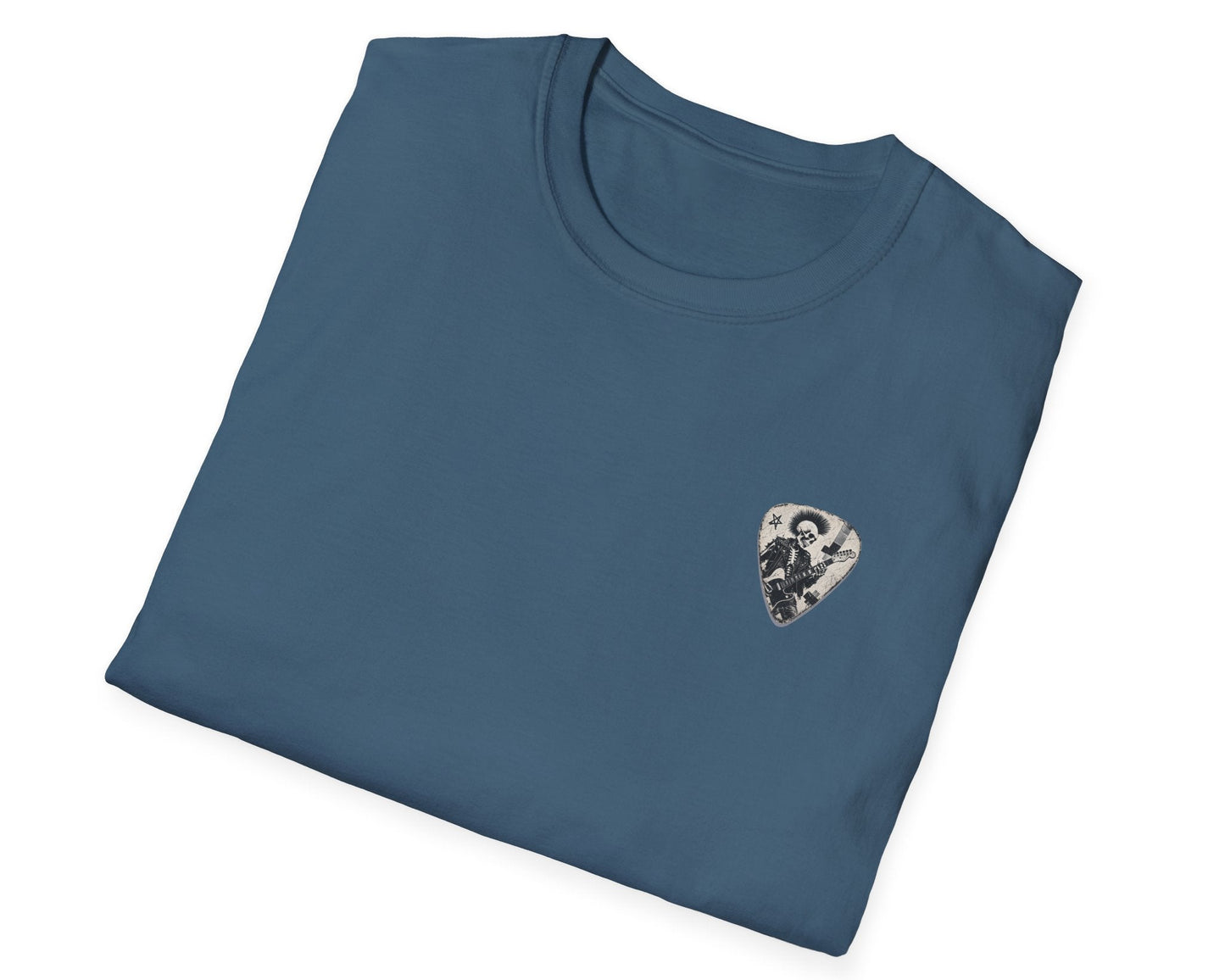 Just Riffs Skeleton Tee - Back + Pocket-style Design - Gildan Softstyle