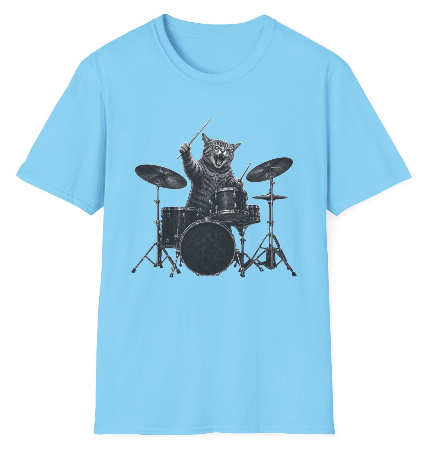 Rock Cat Drummer Tee - Gildan Softstyle