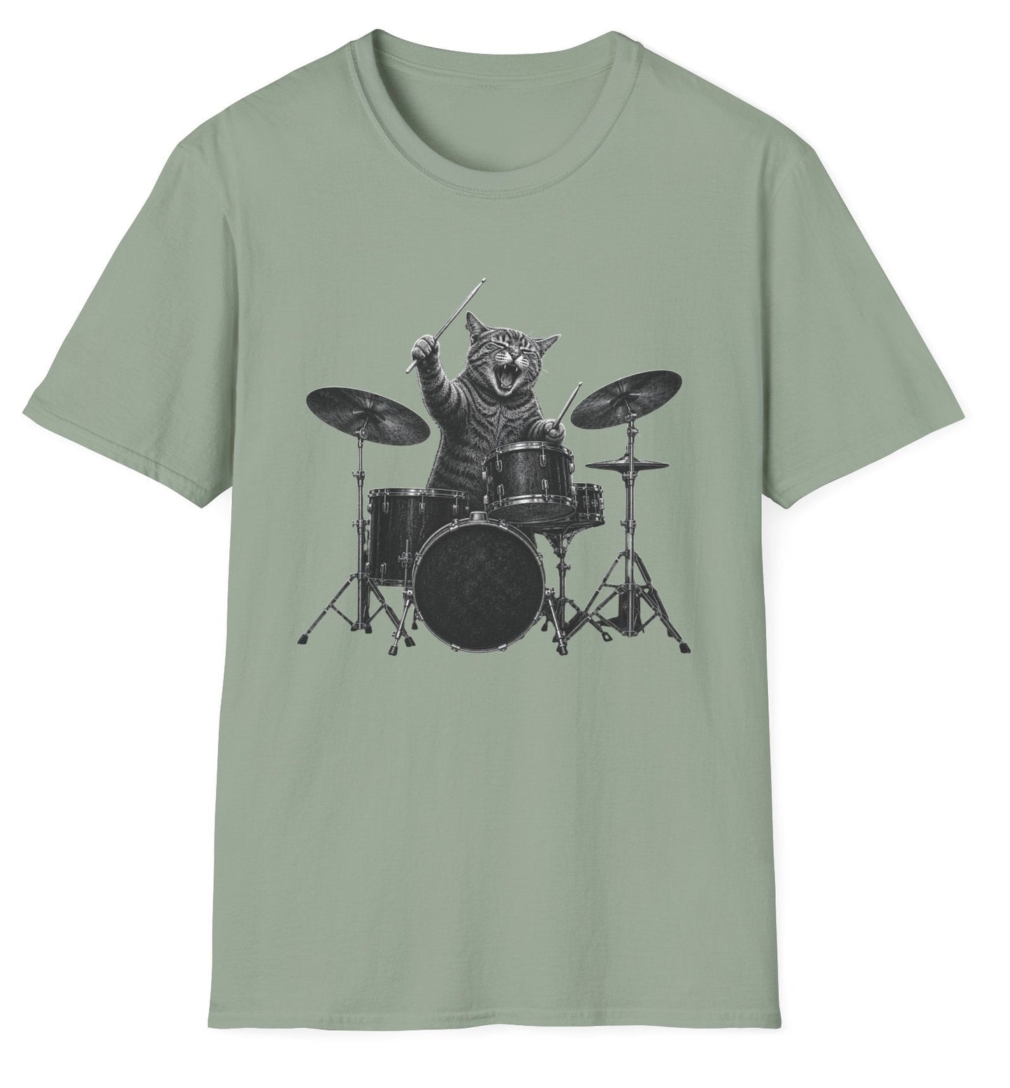 Rock Cat Drummer Tee - Gildan Softstyle