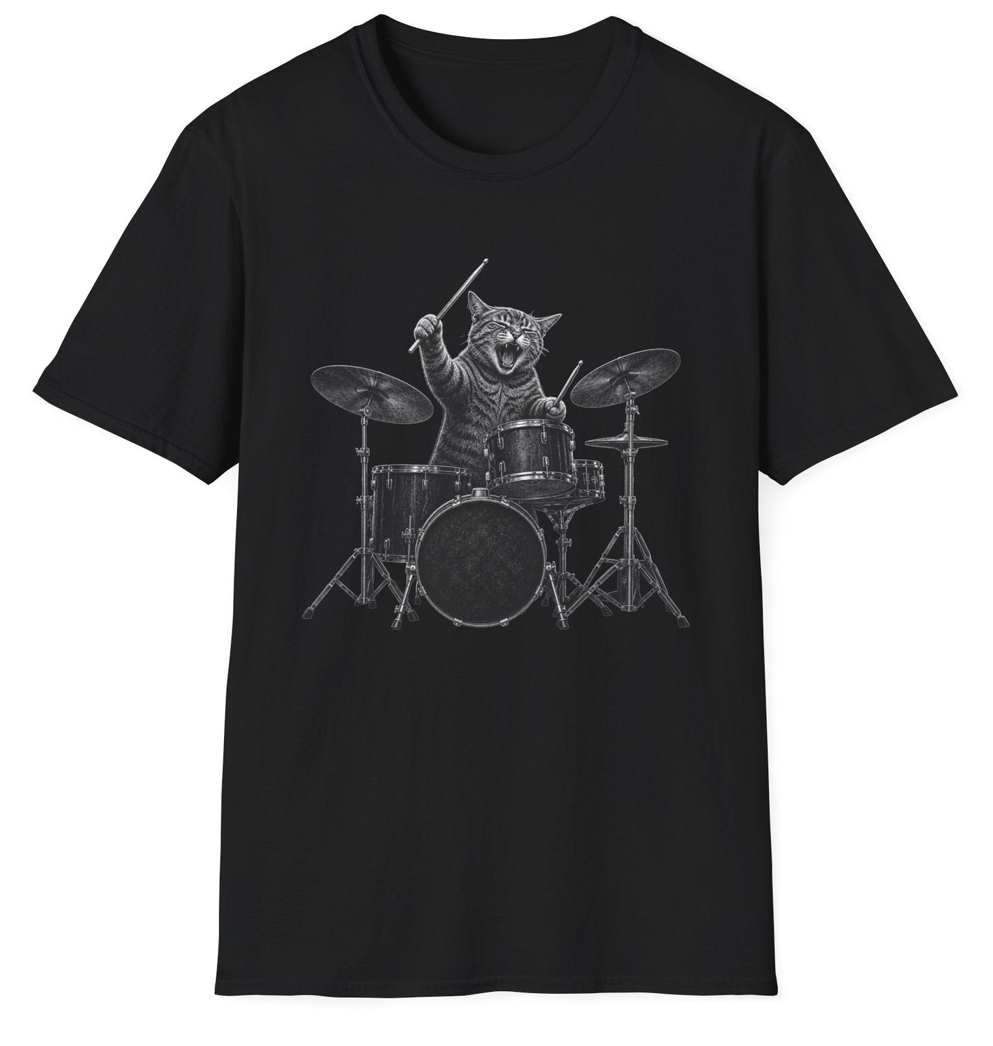 Rock Cat Drummer Tee - Gildan Softstyle