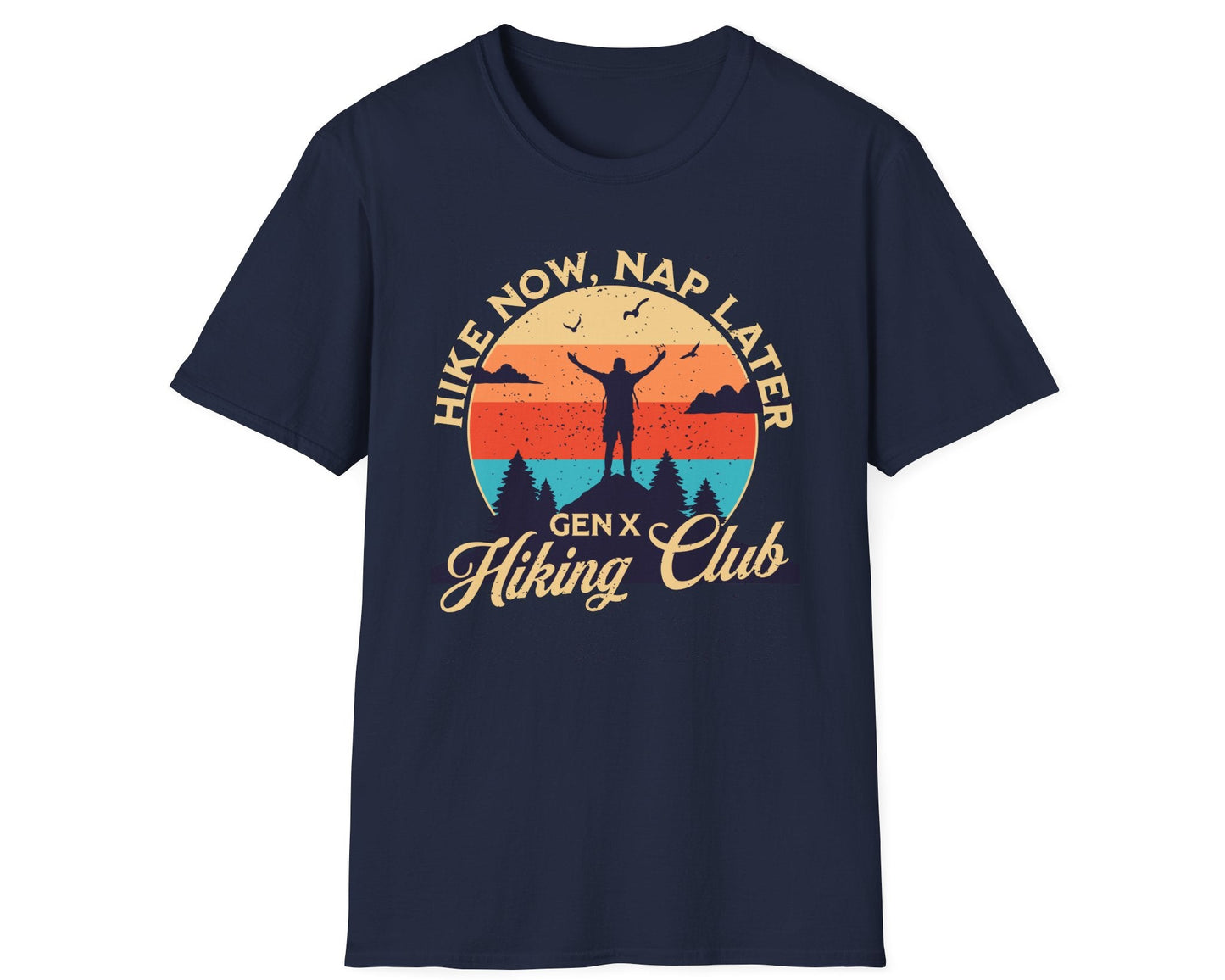Hike Now, Nap Later Sunset Tee - Gildan Softstyle