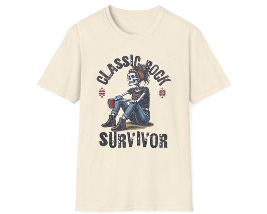 Classic Rock Survivor Skeleton Tee - Front Graphic - Gildan Softstyle