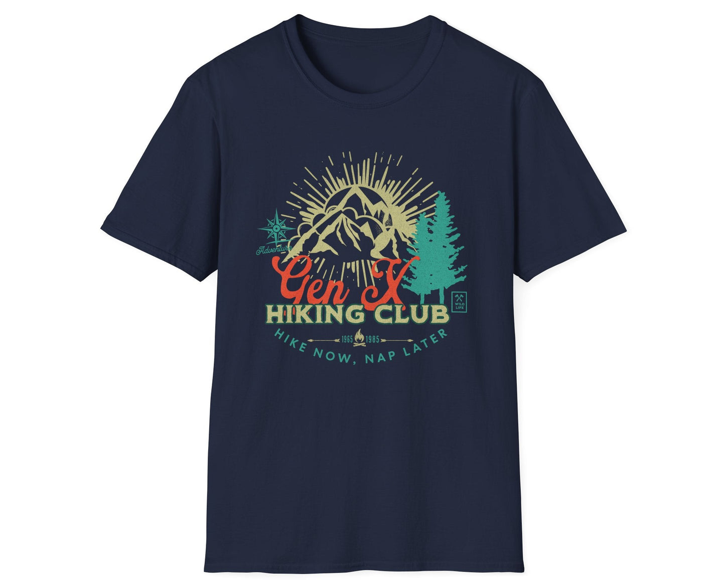 Gen X Hiking Club Retro Mountain Tee - Gildan Softstyle