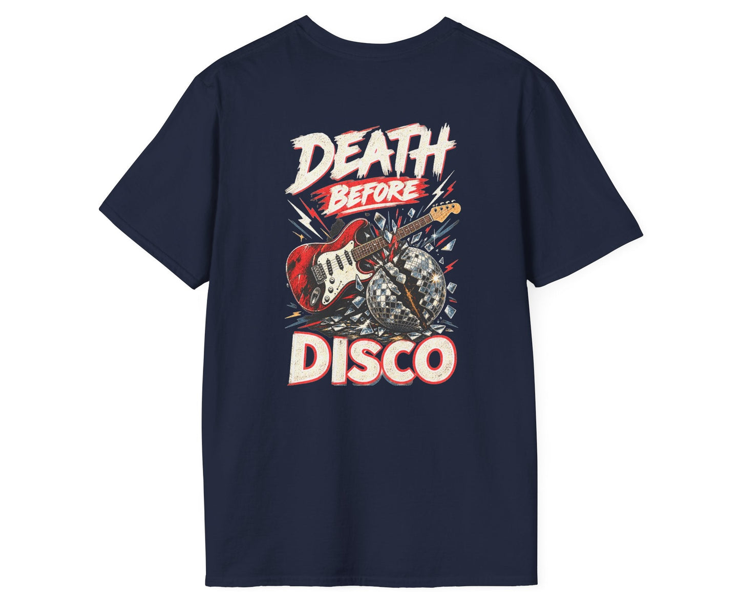 Death Before Disco Tee - Back + Pocket-style Design - Gildan Softstyle