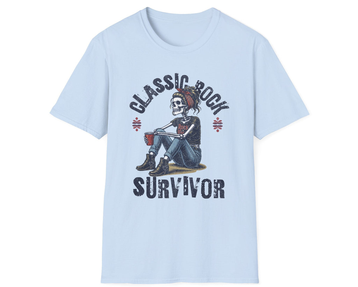 Classic Rock Survivor Skeleton Tee - Front Graphic - Gildan Softstyle