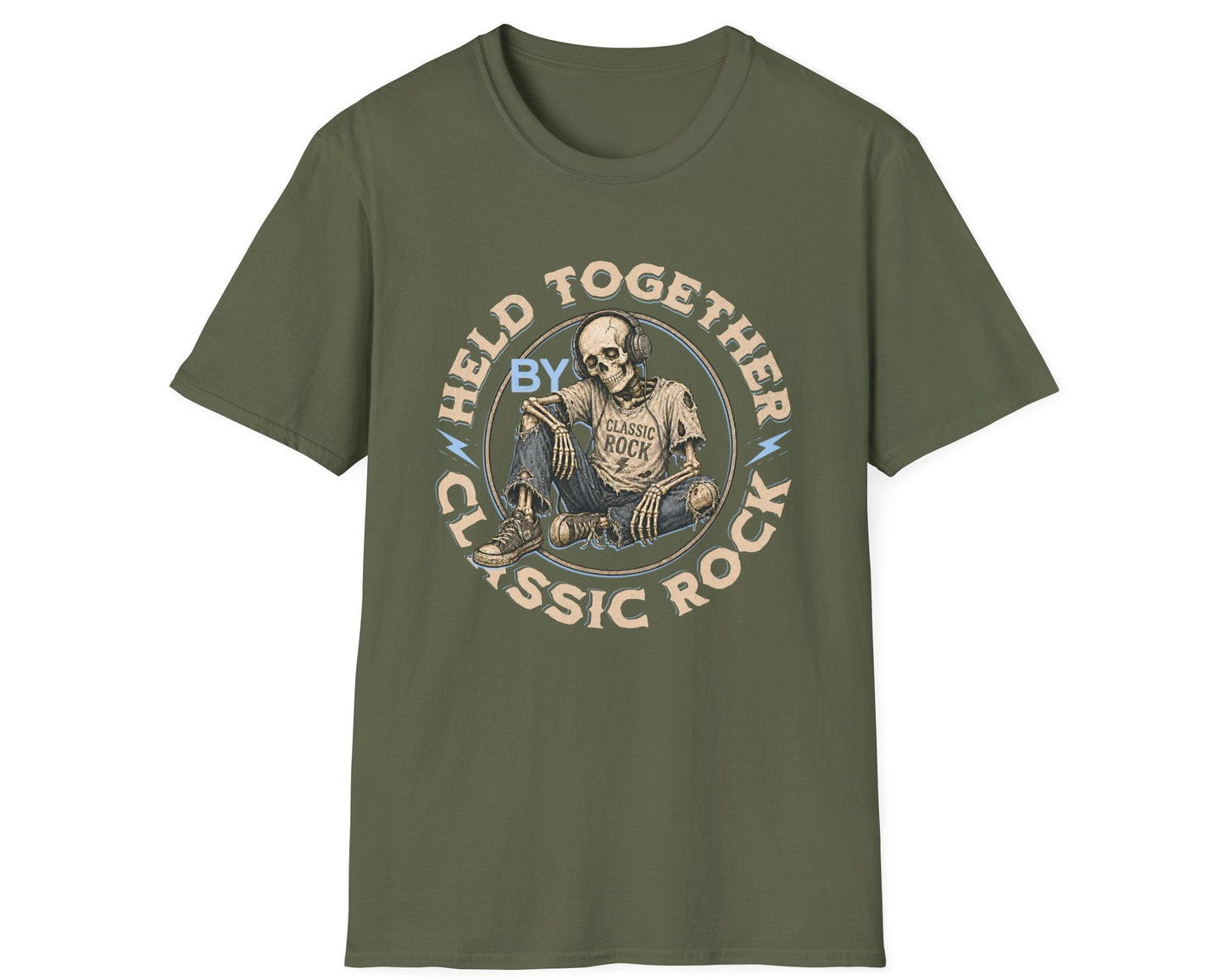 Held Together by Classic Rock Tee - Front Design - Gildan Softstyle